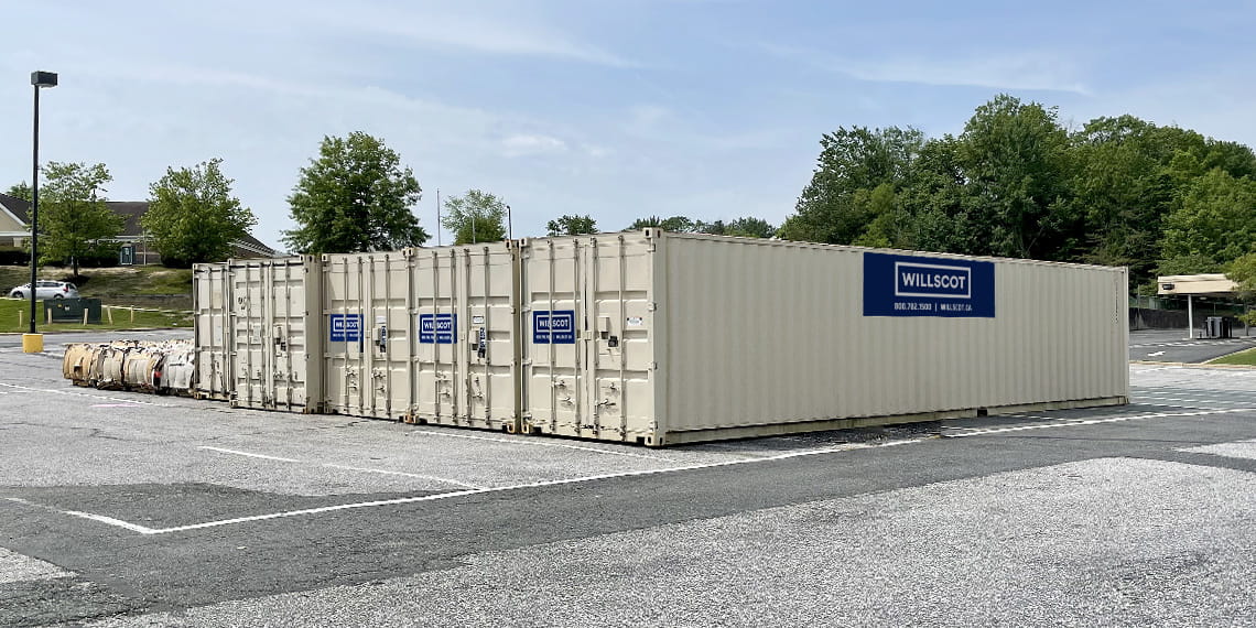Portable storage containers in a parking lot
