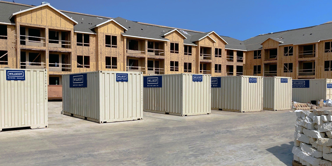 Many storage containers forming a line