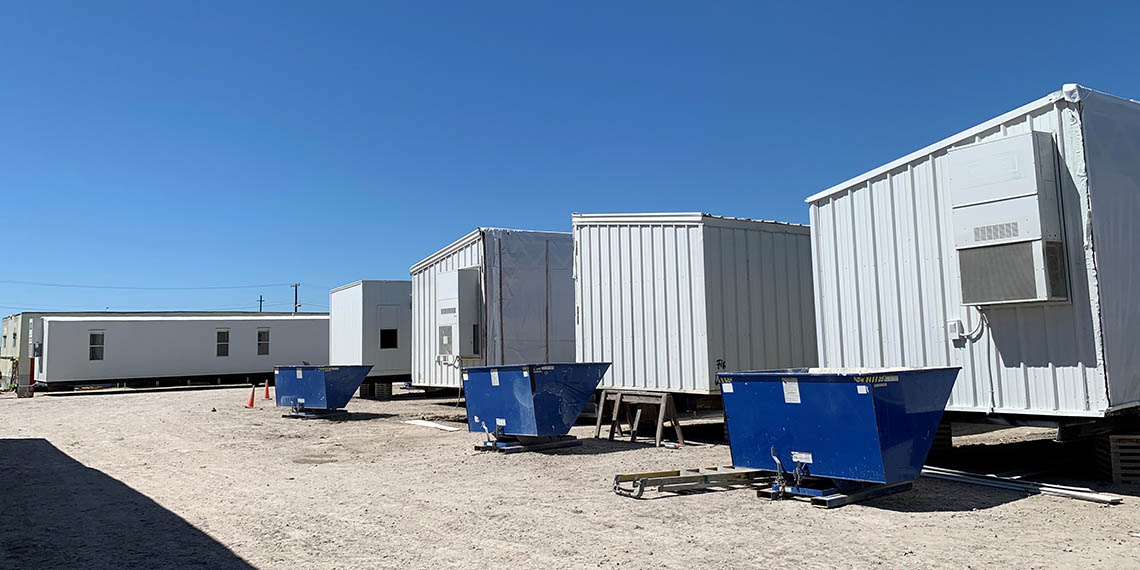 mobile offices lined up at the Willscot Corpus Christi, TX yard