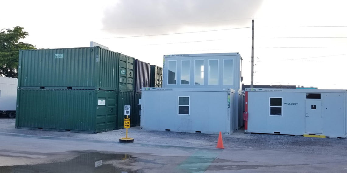 stacked FLEX and portable storage units at WillScot Miami, FL