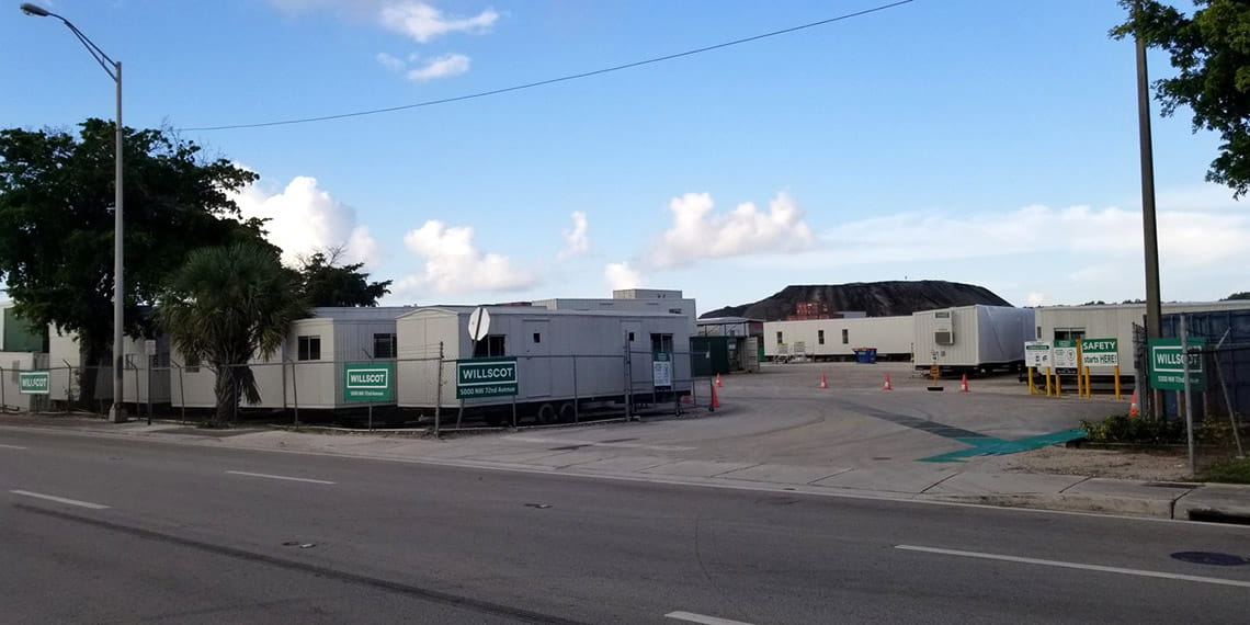 entrance to the lot at WillScot Miami, FL