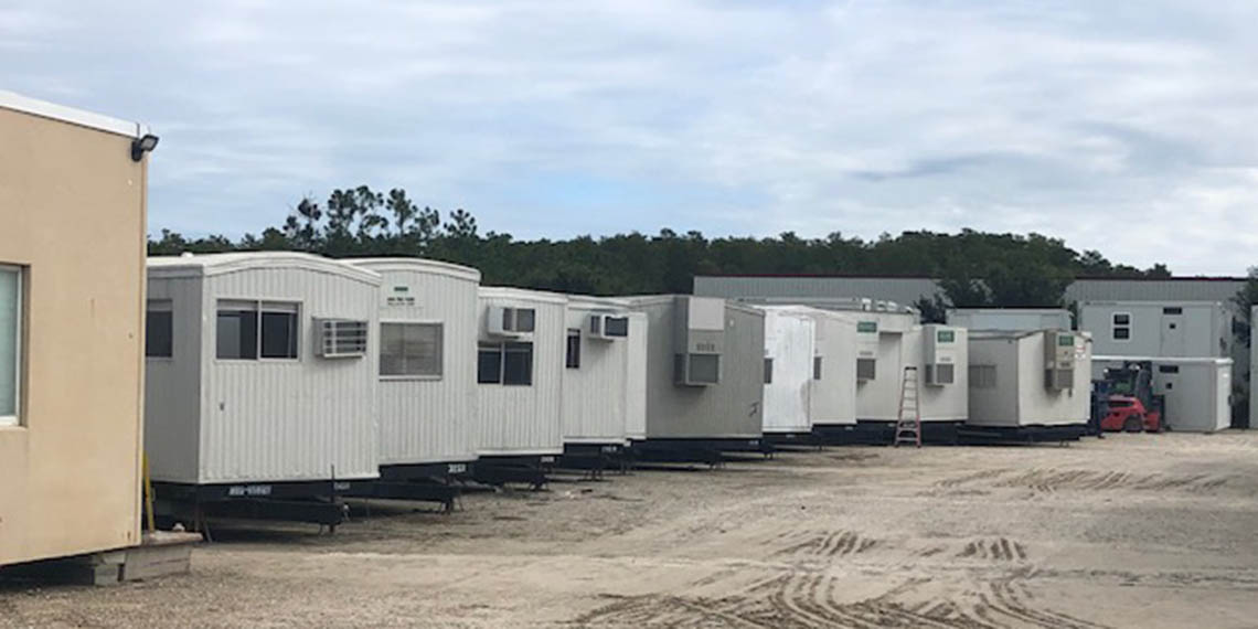 lined up mobile offices at the WillScot Orlando, FL yard