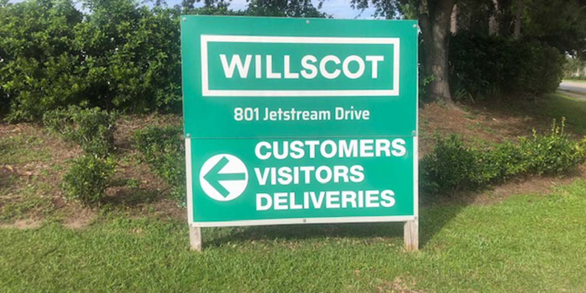 a customer delivery sign for the WillScot Orlando, FL location