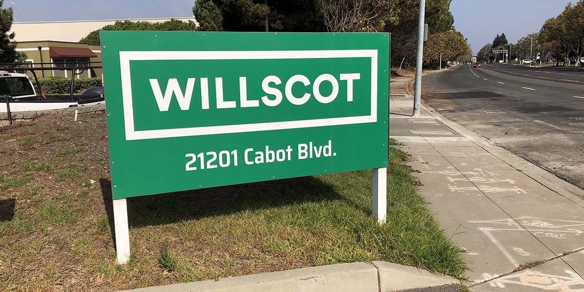 a close up of the sign for the WillScot San Francisco, CA office