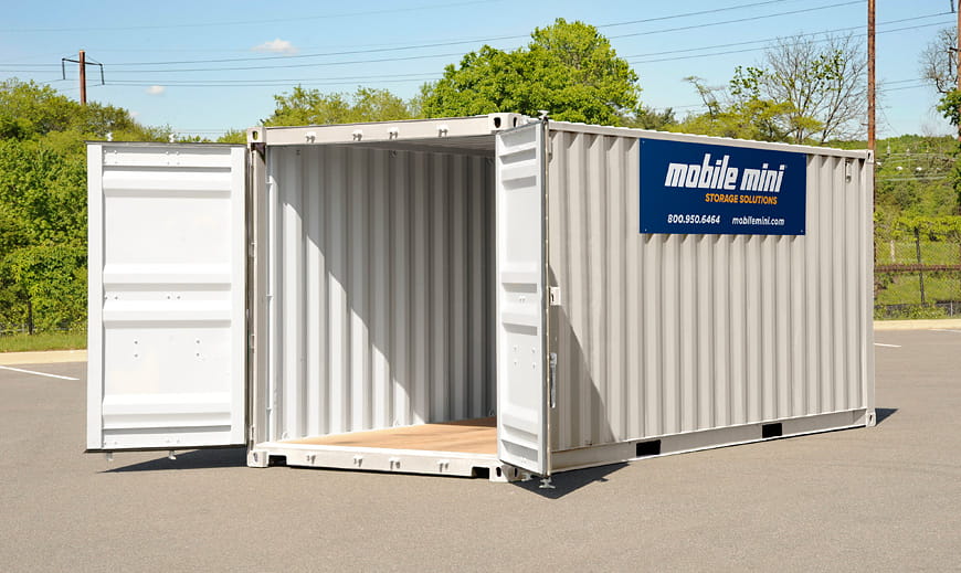 Willscot Mobile Mini storage container open on one side 